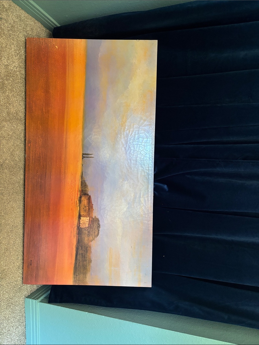 Sunset Field Landscape Wall Art - Orange and Blue Canvas Print